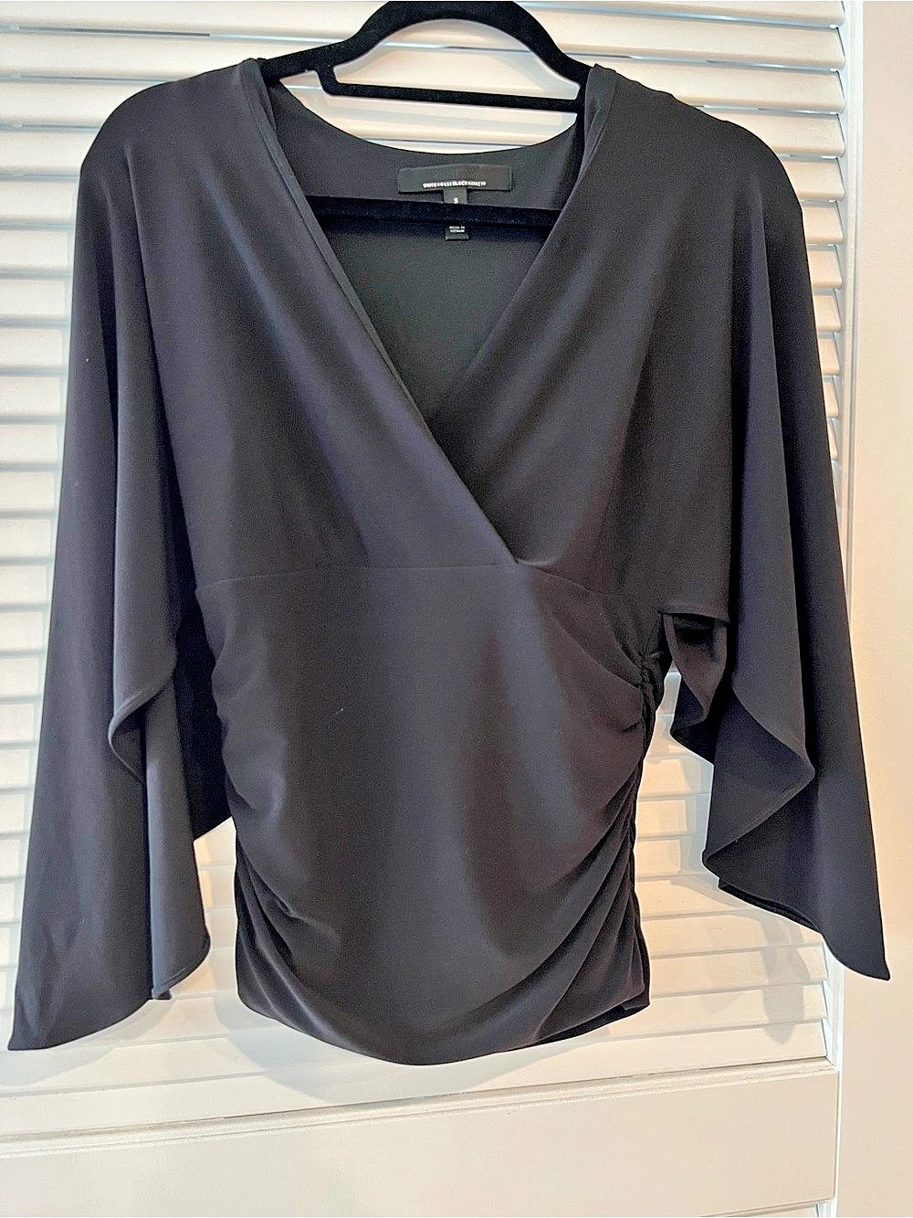 WHBM Draped Long Sleeve Blouse in Black Size Small Like New